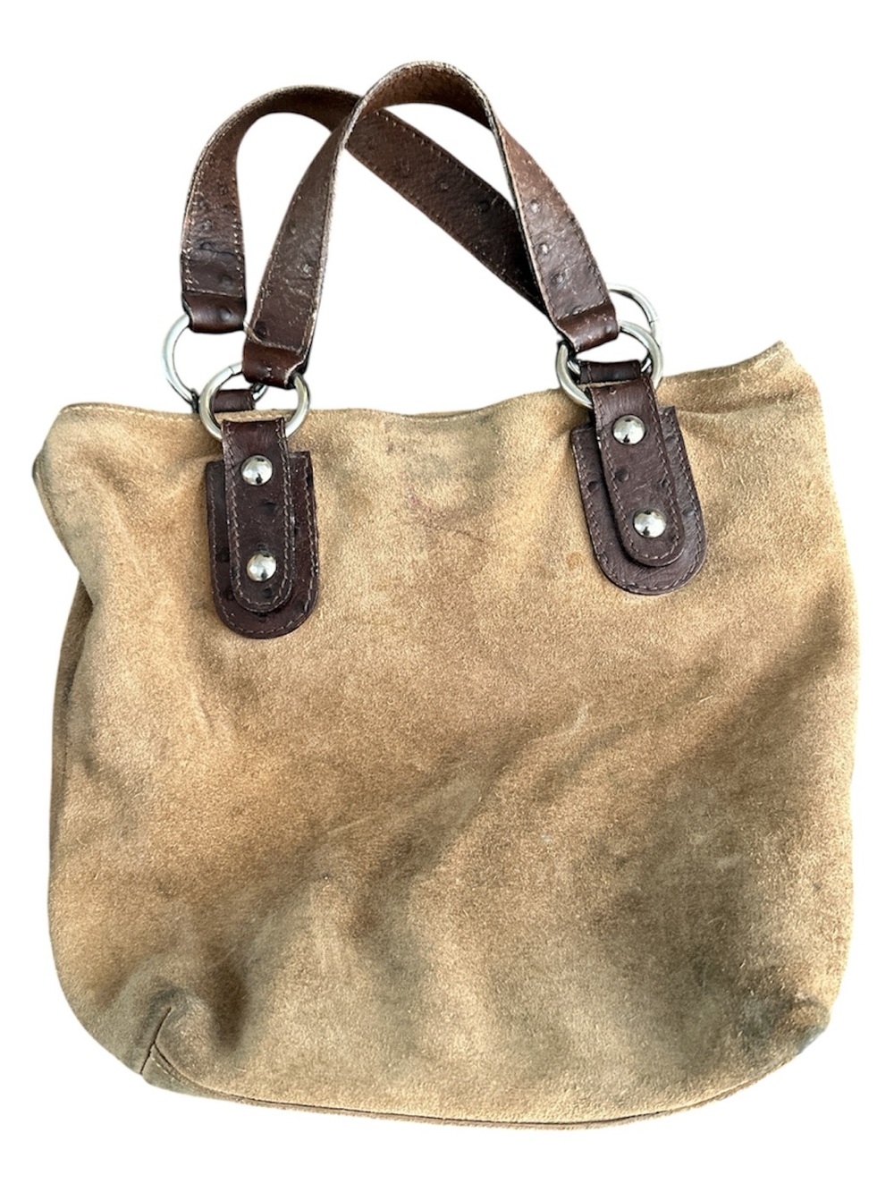 Maurizio Taiuti Tan Suede Tote Bag with Brown Leather Handles
